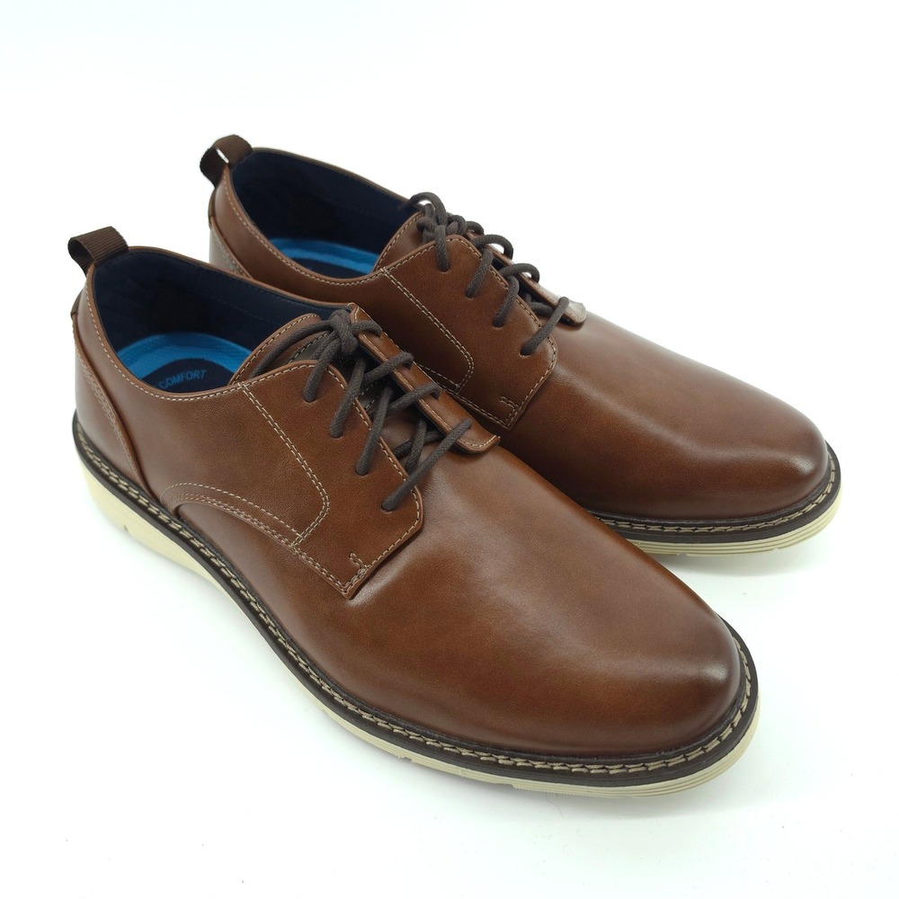 Dockers Mens Easedale Oxford Faux Leather Cognac 10M Active Rebound Comfort nwob